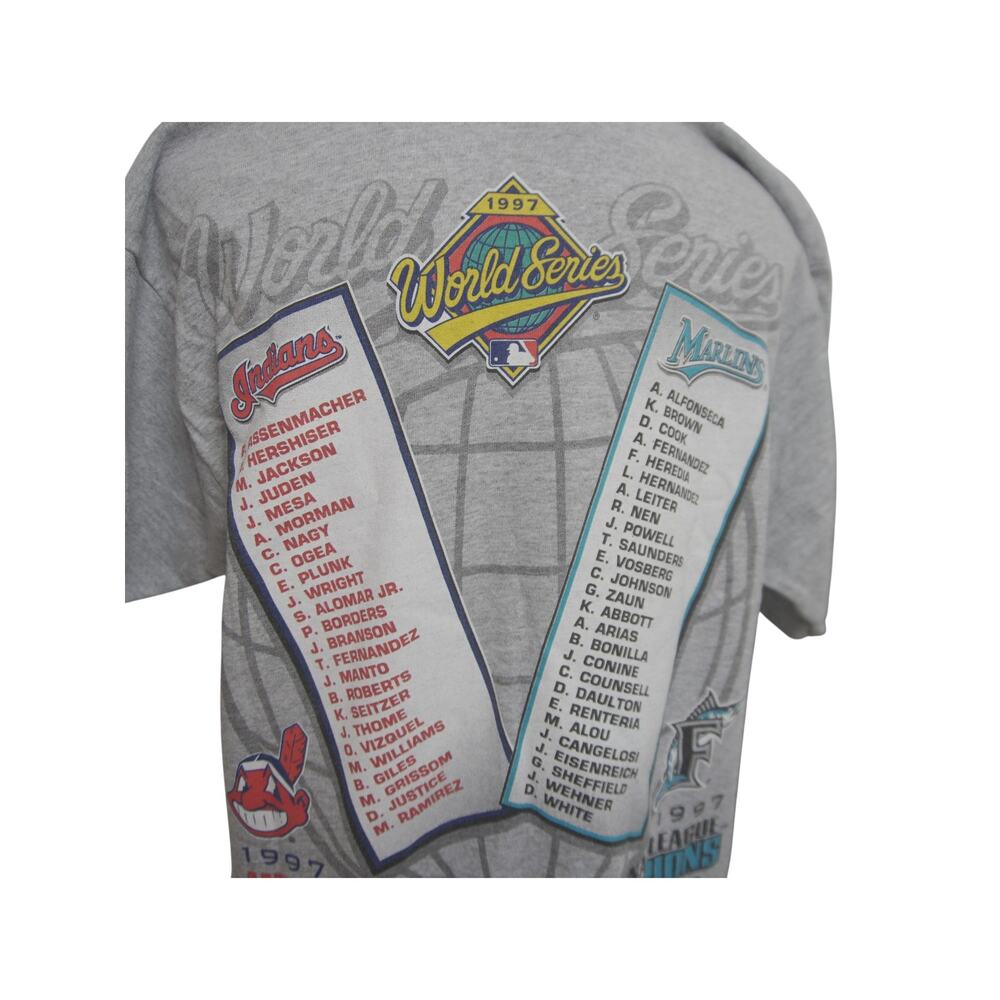 Vintage 1997 World Series T-Shirt M Cleveland Indians Marlins Pro Player USA - Picture 9 of 14